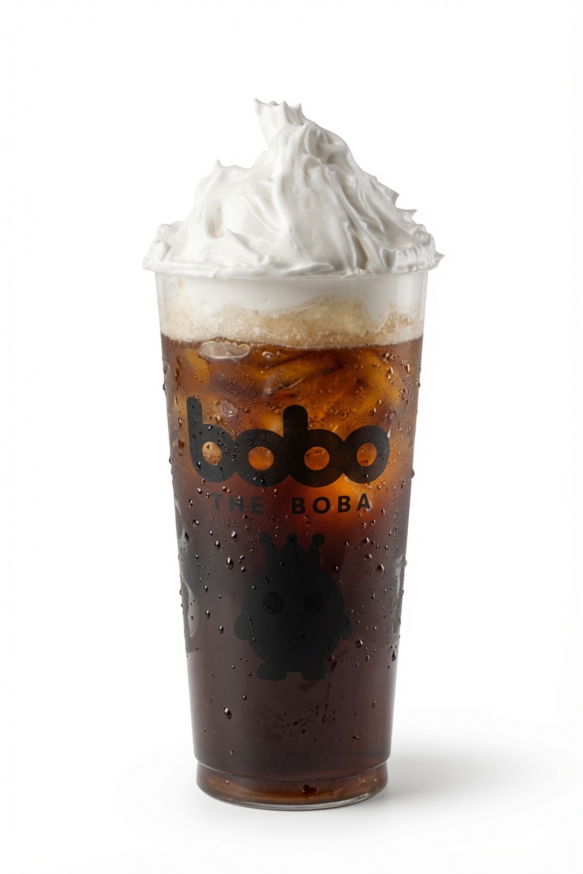 Iced black tea topped with cream foam