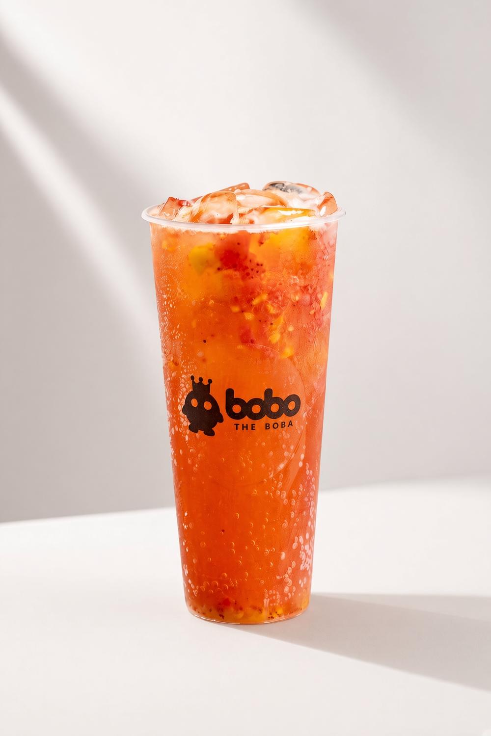 Strawberry mango fruit tea packed with fresh fruit